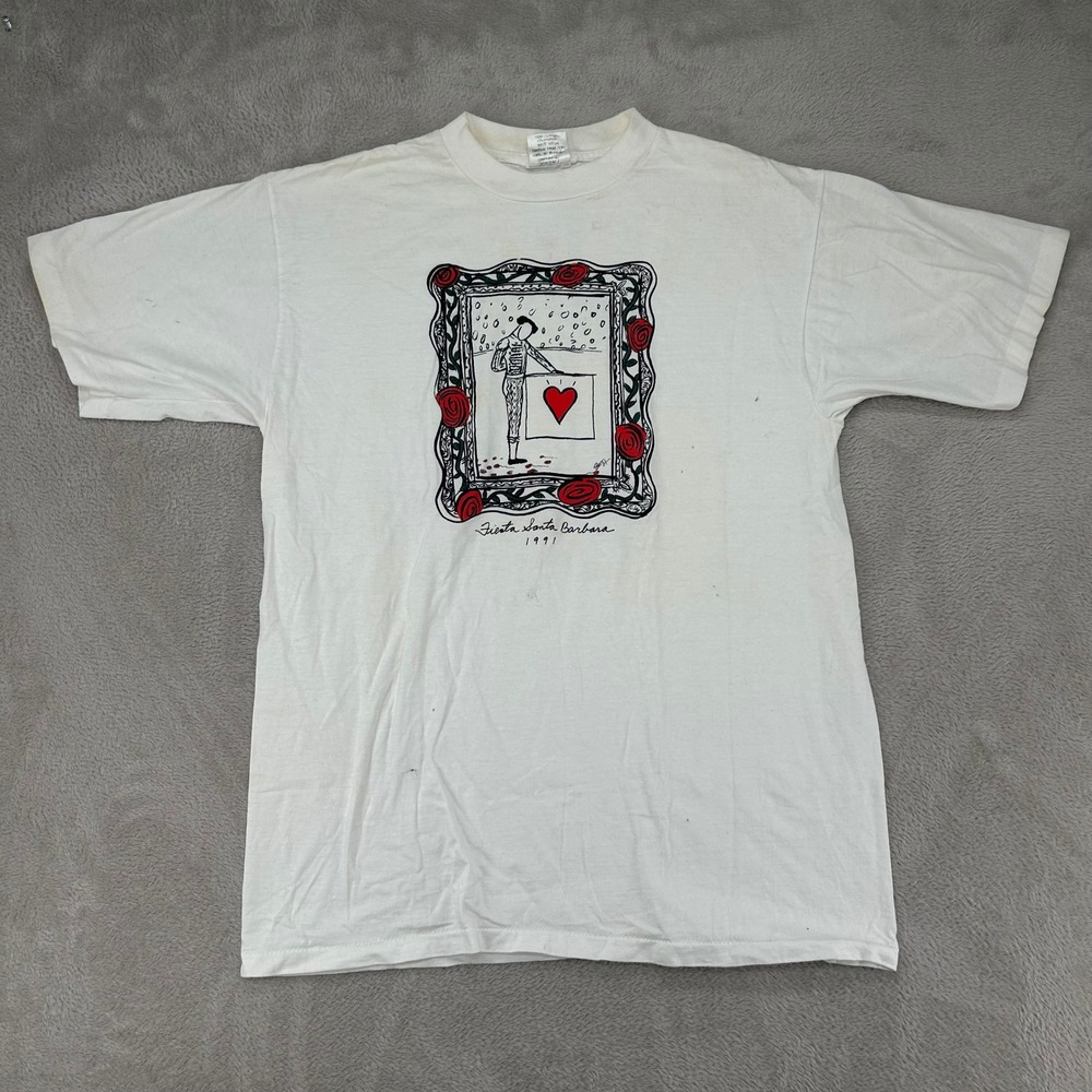 Vintage Seth Clothing Mens XL White Fiesta Santa Barbara 1991 Preowned Stains